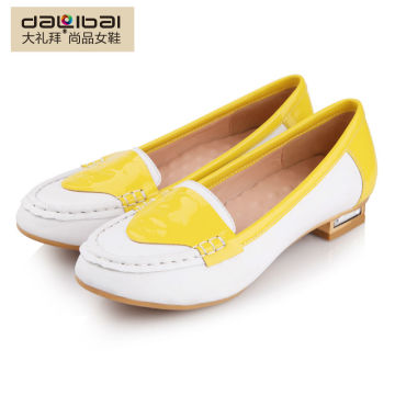 Nouveau design chaussures plates pour femmes cuir blanc et jaune multicolore cuir véritable